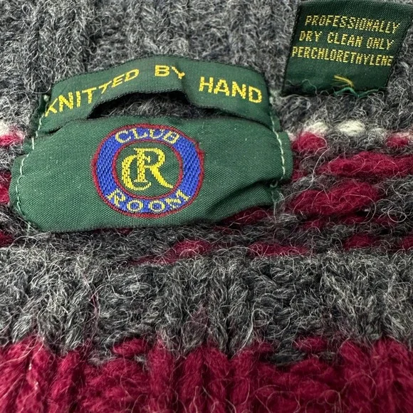 CLUB ROOM Vintage 100% Wool Handmade Sweater Fair Isle Nordic Ski Holiday Medium